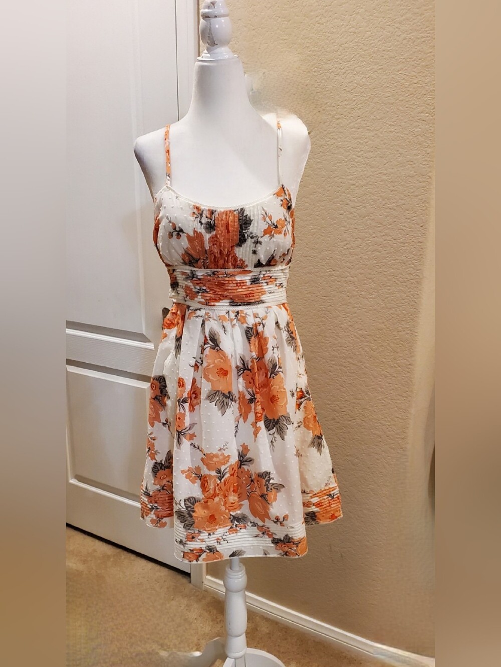Floral Spaghetti-Strap Sundress in Orange and White